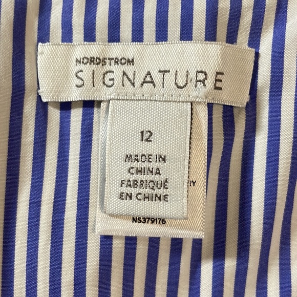 Nordstrom Signature Blue and White Striped Pleated Asymmetrical Skirt Size 12 - Picture 14 of 16